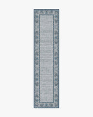 Vintage Daisy Bordered Blue Rug