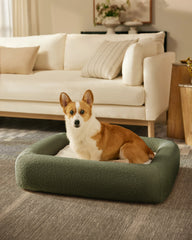 Olive Green Boucle Bolster Pet Bed