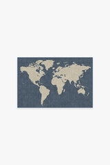 World Map Blue Flatwoven Rug