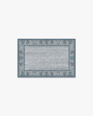 Vintage Daisy Bordered Blue Rug