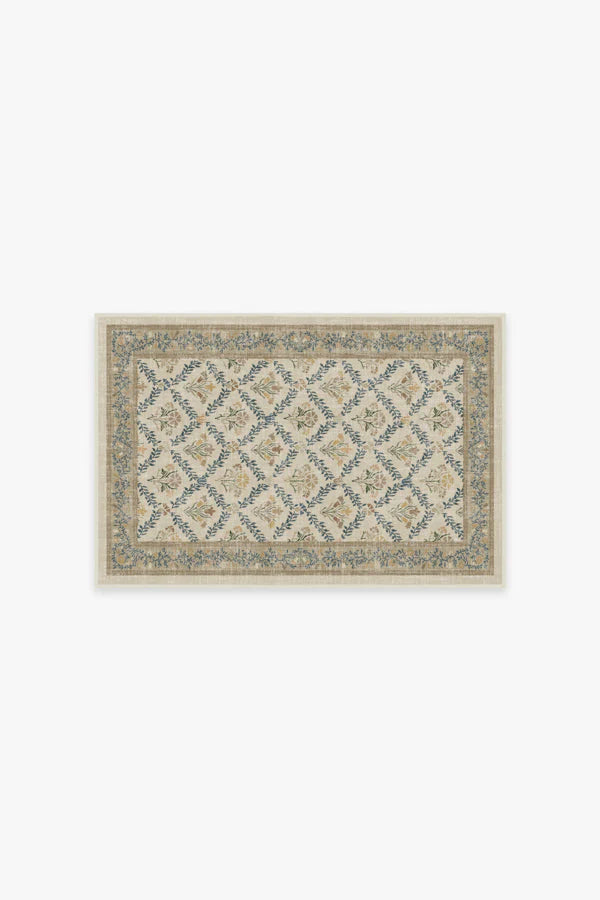 Bellflowers Ivory & Gold Flatwoven Rug by Morris & Co.