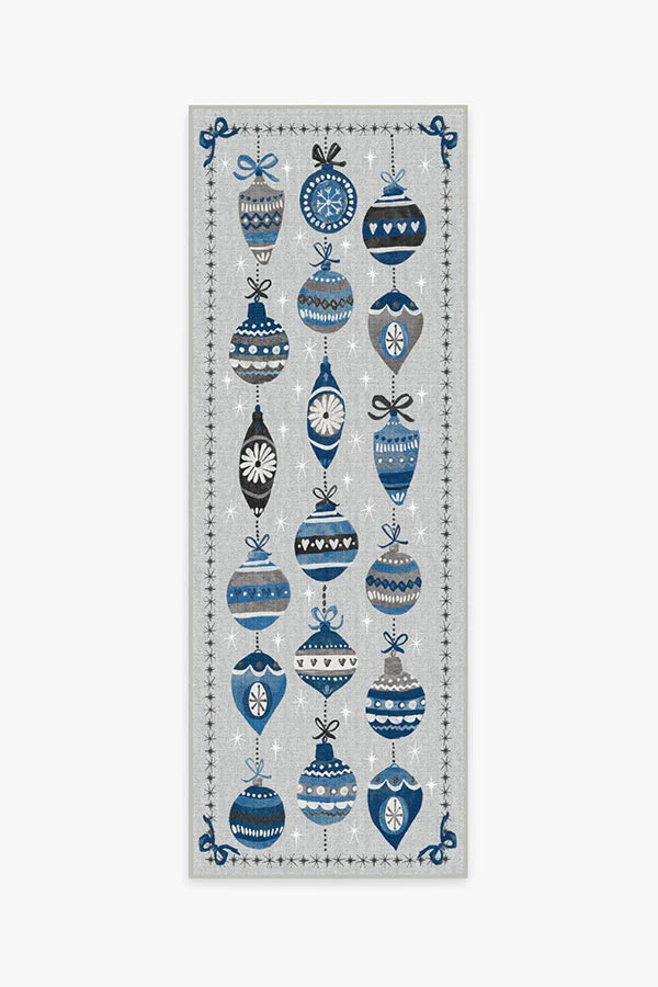 Festive Garland Blue Grey Outdoor Rug