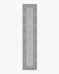 Vintage Daisy Bordered Grey Flatwoven Rug