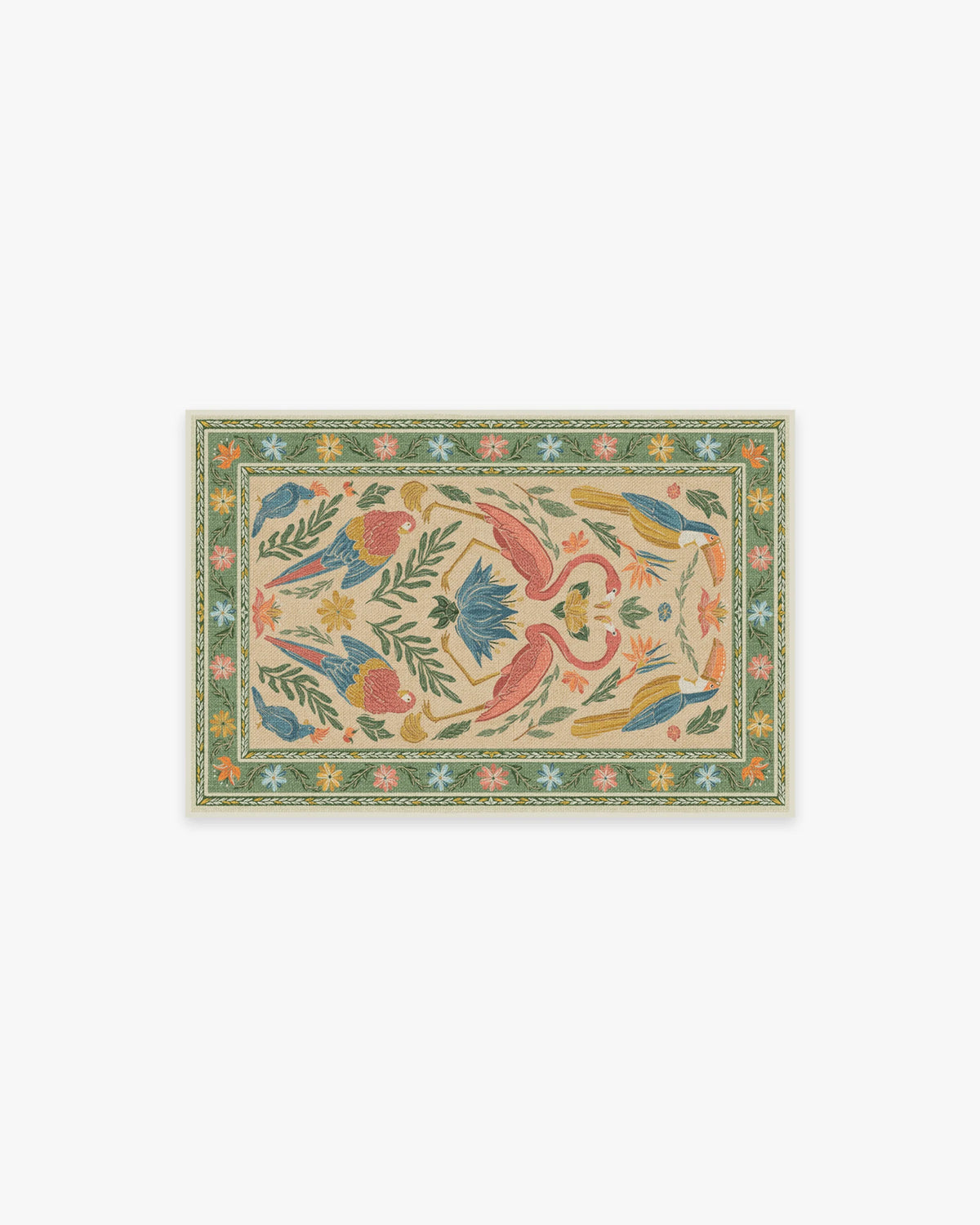 Birds Of A Feather Green & Peach Flatwoven Rug by Iris Apfel