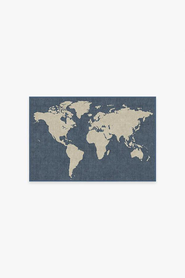 World Map Blue Rug