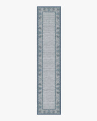 Vintage Daisy Bordered Blue Flatwoven Rug