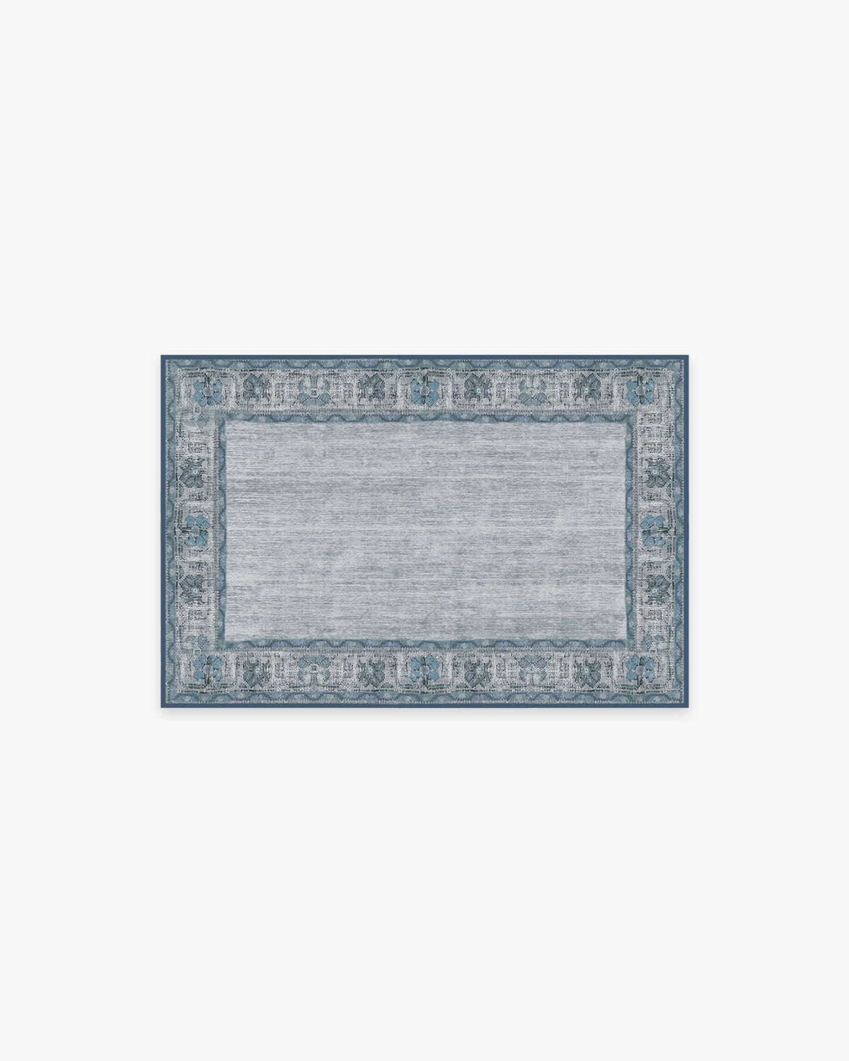 Vintage Daisy Bordered Blue Flatwoven Rug