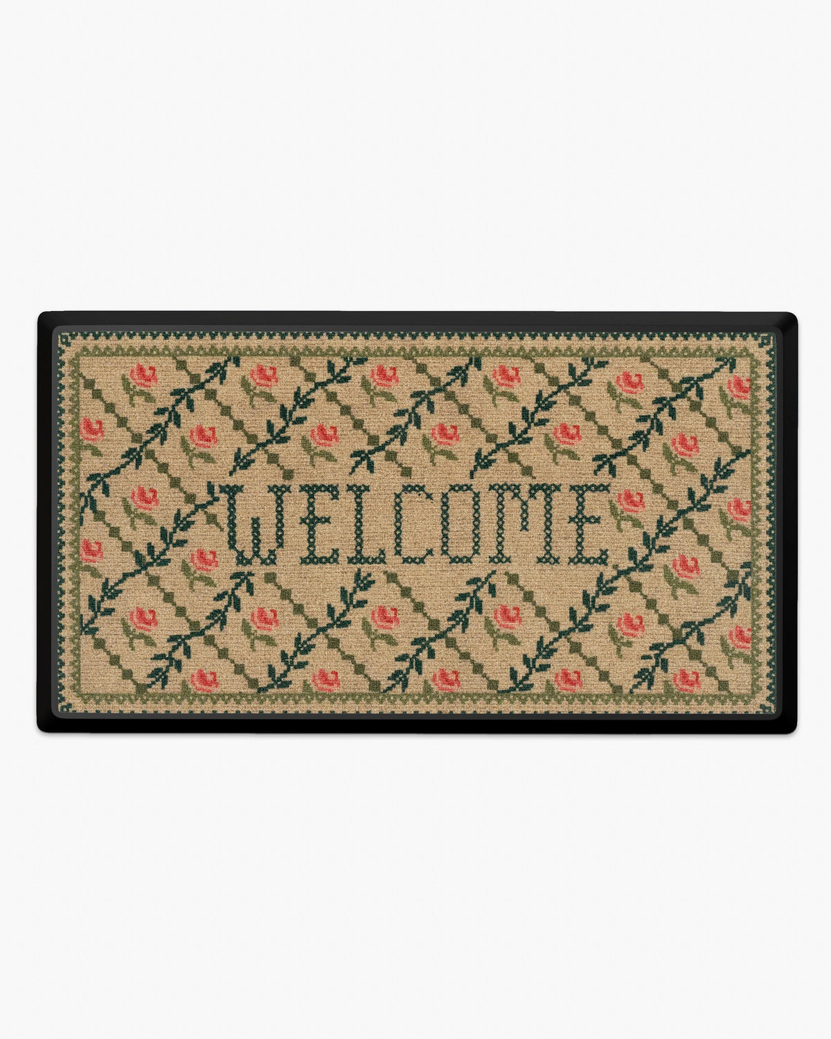 Welcome Trellis Green & Pink Large Doormat by Anthropologie