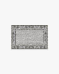 Vintage Daisy Bordered Grey Flatwoven Rug