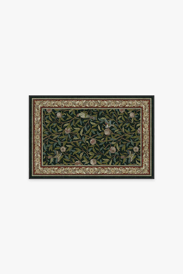 Bird & Pomegranate Teal Green Flatwoven Rug by Morris & Co.